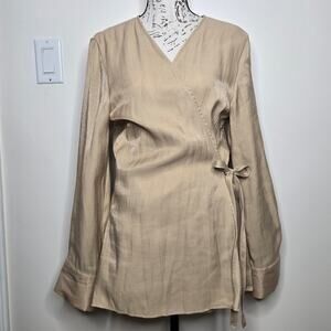 ZARA Shimmery Gold Long Sleeve Wrap T Blouse Top Size XS